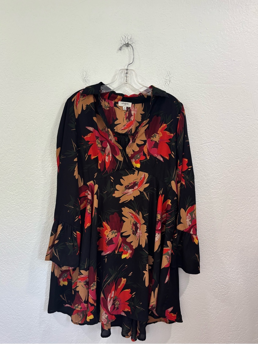Umgee Black Floral Flowy Tunic Dress